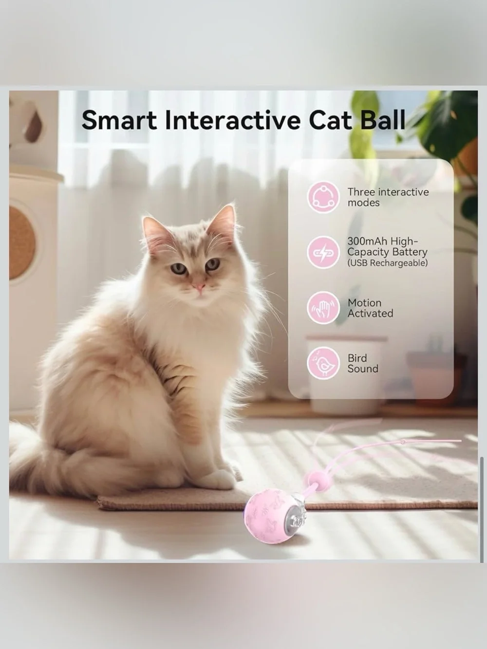 Pink LED Cat Teaser Ball - Rechargeable Interactive Toy